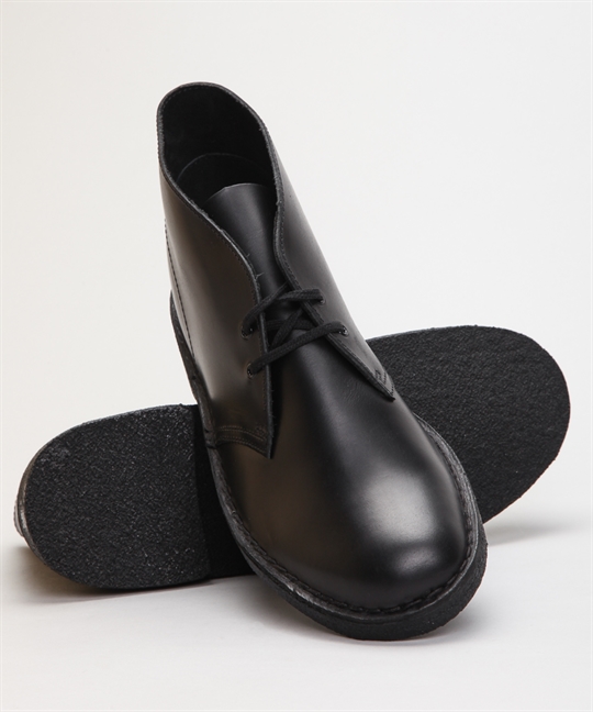 Clarks Originals Desert Boot-Black Polished Leather Shoes - Shoes Online - Lester