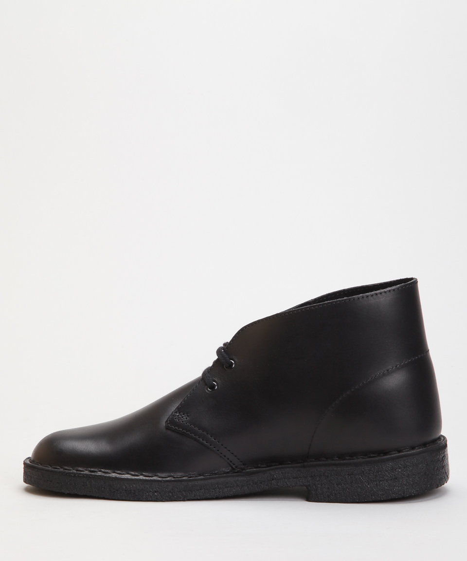 Clarks Originals Desert Boot-Black Polished Leather Shoes - Shoes ...